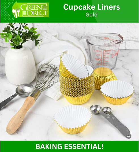 Green Direct Cupcake Liners - Standard Size Gold Cupcake Wrappers to use for Pans or carrier or on stand - Paper Baking Cups Pack of 240...