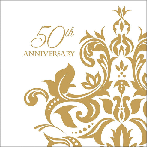 100 Count 3 Ply 50th Anniversary Napkins Wedding Party Favors Supplies Decorations White & Golden Beverage Napkin...