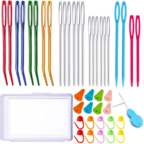 Y-Axis 24 Pcs Assorted Yarn Needles Bent Tapestry Needle Weaving Needle Darning Needles with Storage Box + Knitting Stitch Counter + Needle Thread...