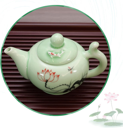 DELIFUR Celadon Handcrafted Porcelain Tea Set Lotus Theme Porcelain Tea Pot Covered Teacup Gongdao Cup From China (Lotus Tea pot)...