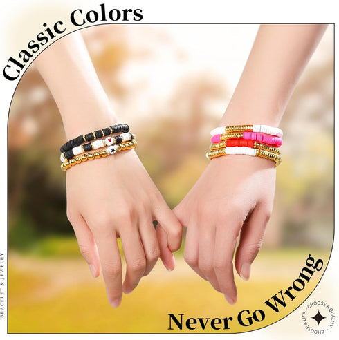 LEOBRO Clay Beads Bracelet Making Kit, 3524pcs White Black Clay Beads for Bracelets, Bead Bracelet Kits, Clay Bead & Gold Beads for Friendship Bra...