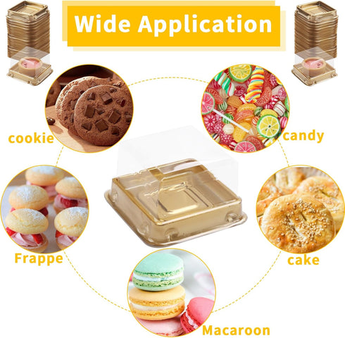 50 Set Gold bottom Clear cover plastic mini cake box,muffin box,moon cake box,mung bean cake snow Mei Niang box...