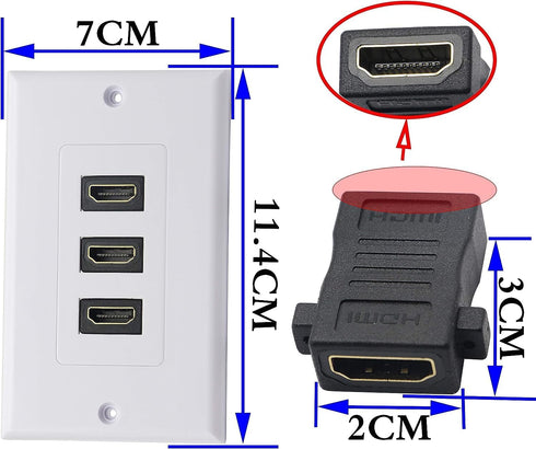 zdyCGTime 3-Port HDMI 2.0 Decorative Wall Plate - HDMI, Component, Composite Audio Video Wall Outlet Mount Panel, Supports 4K 60Hz, Perfect for Pr...