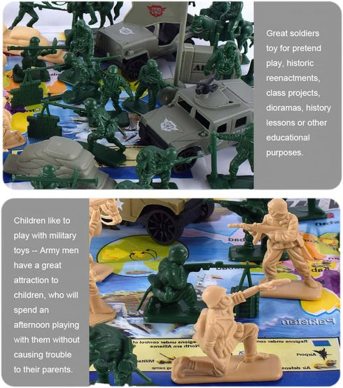 96 PCS Various Pose Toy Soldiers Figures with Military Map, Army Men Two Colors Soldiers, Toy Soldiers Action Figures for Kids Children Birthday (...