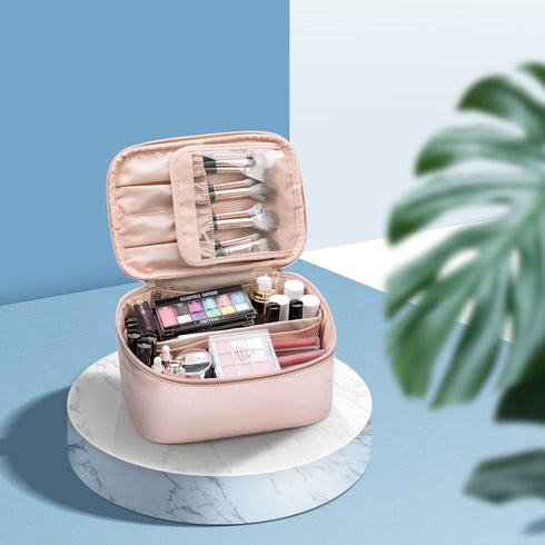 OCHEAL Rose Gold Makeup Bag,Travel Makeup Organizer Bag, Large Capacity Cosmetic Bags For Women Large Travel Toiletry Bag Girls Traveling With Bru...