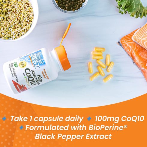 Doctor's Best High Absorption CoQ10 with BioPerine, Vegan, Gluten Free, Naturally Fermented, Heart Health & Energy Production, 100 mg 60 Veggie Ca...