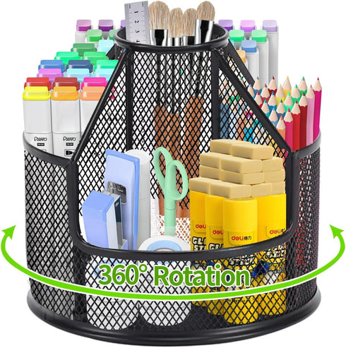 Pencil Holder for Desk, Rotating Desk Organizer Metal Mesh Pen Holder for Desk Cute Pen Organizer for Desk Marker Organizer Office, School, Home, ...