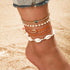 Boho Layered Anklets Shell Ankle Bracelets Gold Beaded Ankle Chain Evil Eyes Braided Rope Handmade Foot Chains Beach Foot Jewelry Sand designed el...