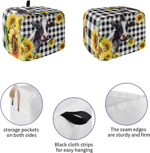 Toaster Cover 2 Slice Yellow Sunflower Cow Bread Toaster Oven Cover with Pockets Buffalo Check Black White Bakeware Protector Small Kitchen Applia...
