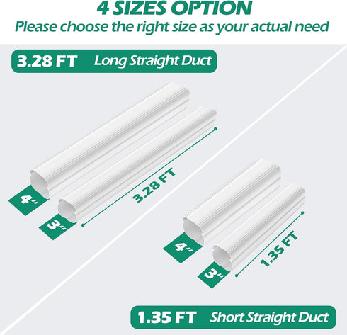 4" Width 1.35 Ft Short Straight Duct, Split Unit Line Cover Accessories for Ductless Mini Split Air Conditioners and Central AC...
