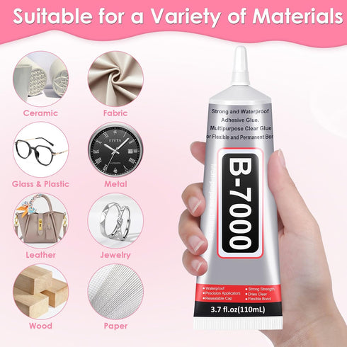 B-7000 Rhinestones Craft Glue, 110ML Clear Adhesive B7000 Glue Multipurpose Gem Glue with Precision Tips for DIY Art Fabric Cell Phones Metal Jewe...