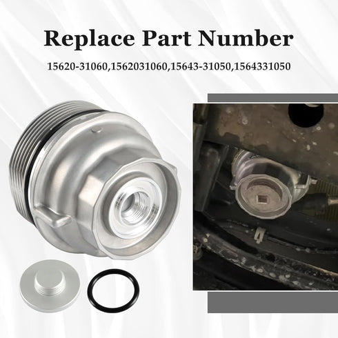 Oil Filter Housing Cap Assembly with Oil Plug Compatible with Toyota 4Runner Avalon Camry Highlander RAV4 Sienna Tundra Lexus ES300h ES350 LS460 R...