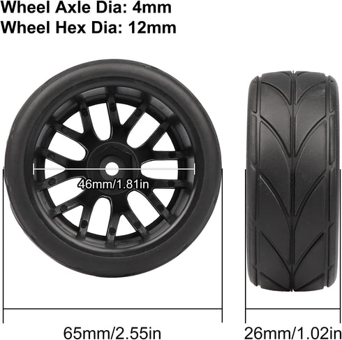 4pcs 1/10 RC On-Road Solid Wheels and Tires 12mm Hex for HSP Tamiya TT TT02 Sakura Kyosho Traxxas RC Rally Drift Car...