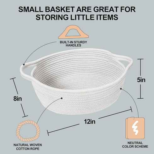 Small Woven Gift Basket, Baskets for Gifts Empty, Cotton Rope Cat Dog Toy Bin Box, Nursery Baby Basket, Wicker Basket with Handles, Cute Storage B...