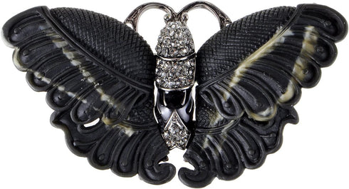 Alilang Abstract Stripe Clear Rhinestones Enamel Matte Black Butterfly Insect Brooch Pin...