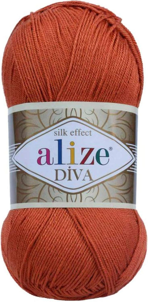 Alize Diva Silk Effect 100% Microfiber Acrylic Yarn 1 Ball skeins 100gr 383yds Color (36 - Terra)...
