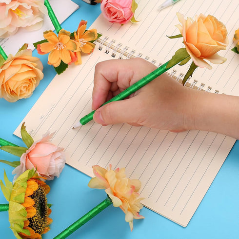 Flower Pens, 15 Pieces Valentine Artificial Rose Pens Mixed Floral Pens Gel Ink Pens Ballpoint Pen with for Birthday Party Wedding Mother Girlfrie...