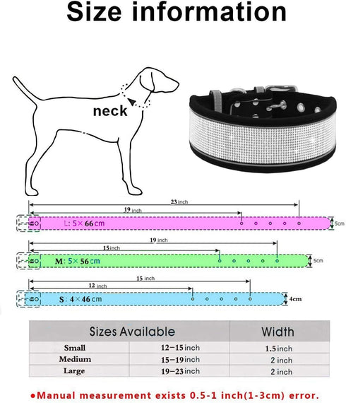 Rhinestone Dog Collar Soft Comfortable Stylish Dog Collar with Bright Reflective Stripe Adjustable Diamond Crystal Pet Collar for Small Medium and...