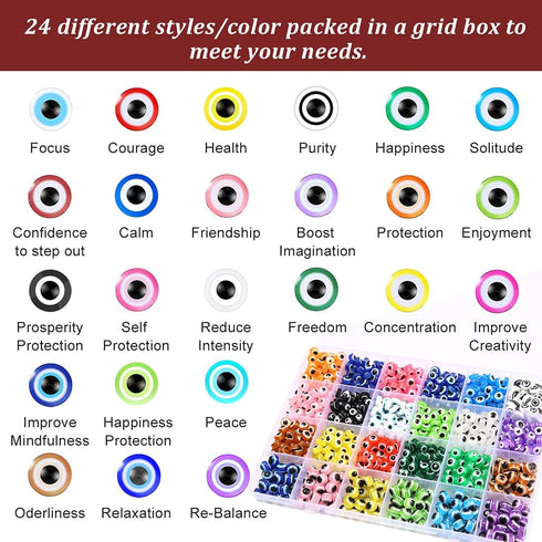 24 Style 800 pcs Evil Eye Beads for Jewelry Making, Evil Eye Charms with 1mm Hole...