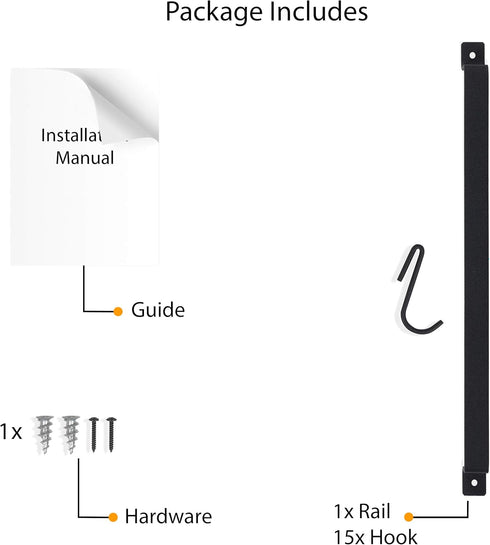 Wallniture Casto 30" Gourmet Kitchen Rail with 15 S Hooks for Hanging Kitchen Utensils Set and Cookware, Iron, Frosty Black...