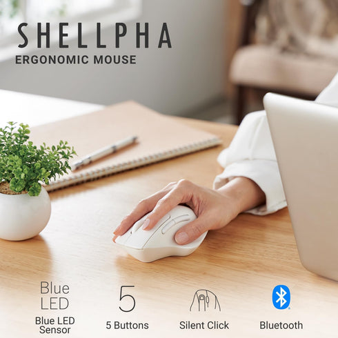ELECOM Bluetooth Mouse Ergonomic Shape, Silent Click, 18-Month Battery Life, 2000DPI, 5 Buttons with Tilt Wheel, Optical Sensor, Compatible with P...