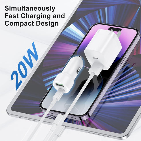 iPhone Car Charger, 20W Dual USB C PD Fast Charging Kit with 6ft MFi Certified Lightning Cables, Compatible with iPhone 14/13/12/11/X Series, iPad...