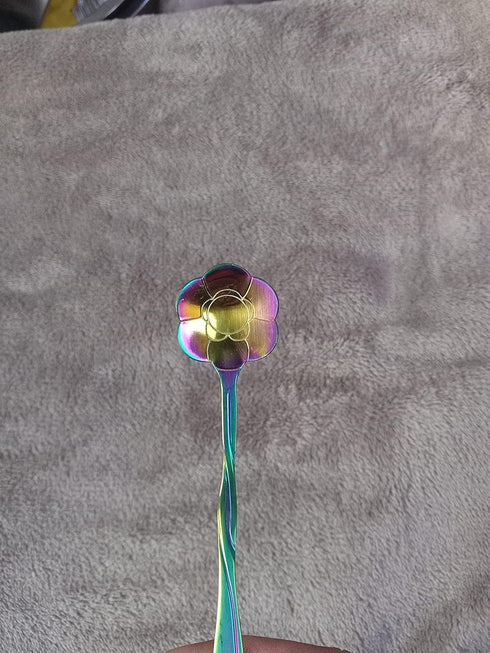 8 Pieces Rainbow Flower Spoon Coffee Teaspoon Set, Stainless Steel Stirring Spoon Tea Spoon Sugar Spoon, 8 Different Patterns...