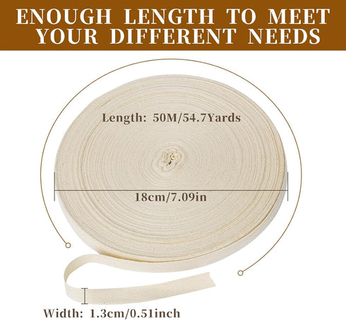 Cotton Twill Tape Ribbon 1/2 Inch 54.7 Yards Soft Natural Herringbone Webbing Tape Roll Twill, Blanket Binding Ribbon Beige Linen Fabric Ribbon Bi...
