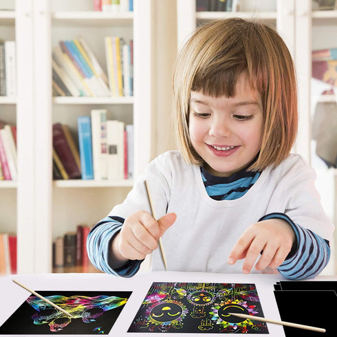 Scratch Art Rainbow Paper 36 Sheets, Colorful Magic Papers Black Scratch it Off Art Crafts Notes Boards with 4 Scratch Pen for Kids Easter Basket ...