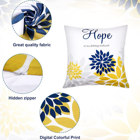 Tatuo 4 Pcs Flower Pillow Covers Square Fall Pillow Cushion Cases 18x18 Inch, Family Faith Hope Love Words Decorative Spring Summer Cushion Case f...
