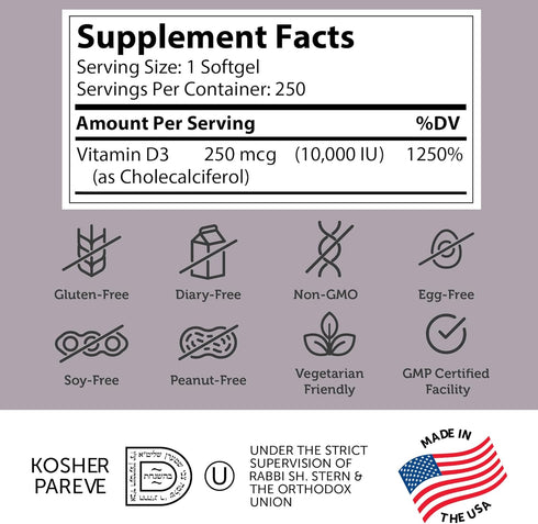 Zahler - Advanced Vitamin D3 10,000 IU Softgels (250 Count) Kosher Vegetarian Friendly Vitamin D for Immune Support, Bone, Teeth & Muscle Health -...