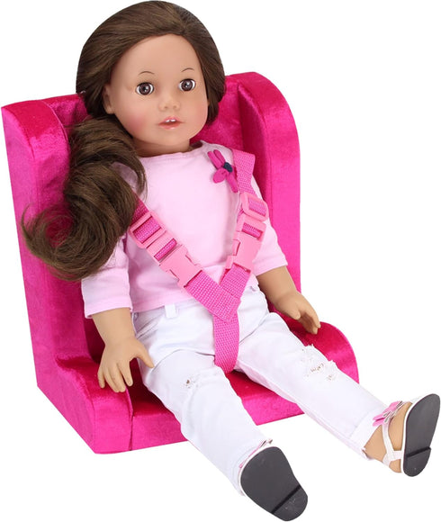 Sophia's 18" Doll Hot Pink Velour Booster Car Seat with Adjustable Harness...