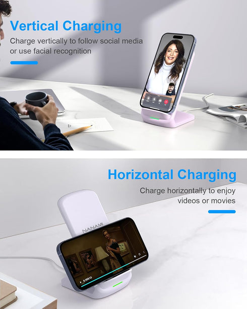 NANAMI Wireless Charger for Samsung and iPhone - 10W Fast Qi-Certified Induction Charger Stand for Galaxy S24/S23/S22/S21/S20/S20 FE/S10/S9/S8 Not...