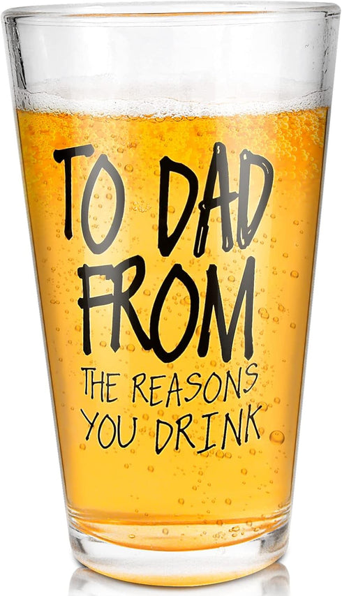 Fathers Day Dad Gifts from Daughter Son Wife,16 OZ Funny Beer Glass Gifts for Dad Men Husband Grandpa Step Dad Him,Bonus Dad Personalized Gifts fo...