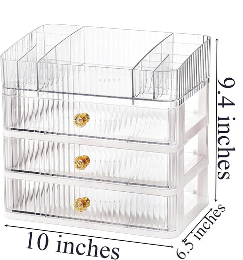 Coloch Plastic Makeup Organizer with 3 Drawers, Cosmetics Display Case for Vanity Countertop Organization Box for Makeup, Skincare, Lipsticks, Jew...