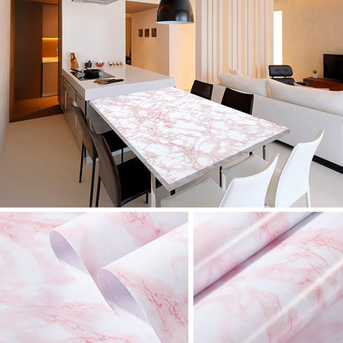 practicalWs 15.7in x 236.2in Self-Adhesive White/Pink Marble Removable Wallpaper Decor Decals Decoration Textured Panel Table Countertops Cabinets...