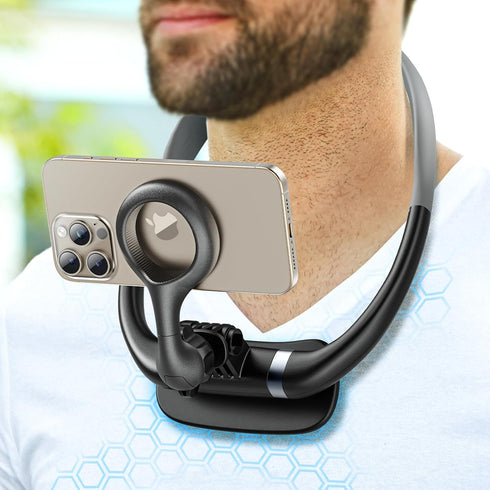 Neck Phone Holder for POV/Vlog Selfie, Magnetic Phone Chest Mount Hands-Free Fit Magsafe Magnetic Neck Mount for Phones with a Long and Short Rod ...
