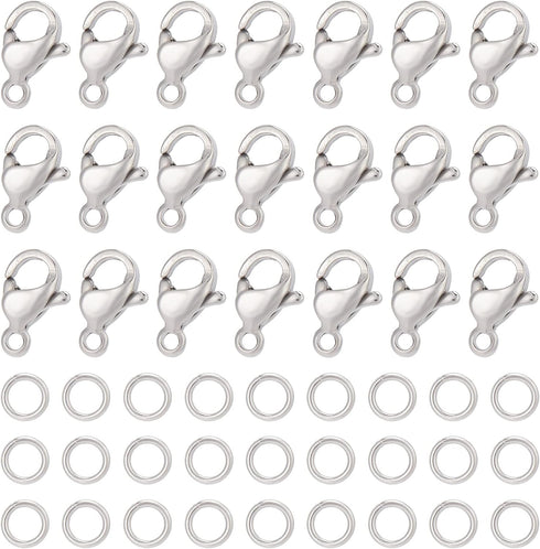 SUNNYCLUE 1 Box 240Pcs Lobster Claw Clasps 304 Stainless Steel Lobster Clasps with 120Pcs Open Jump Rings Kit Silver Necklace Bracelet Clasp Faste...