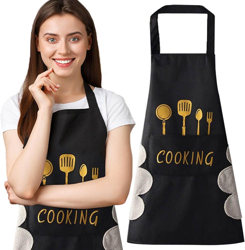 aprons for women with pockets kitchen apron with hand wipe pockets, waterproof for cooking and baking...