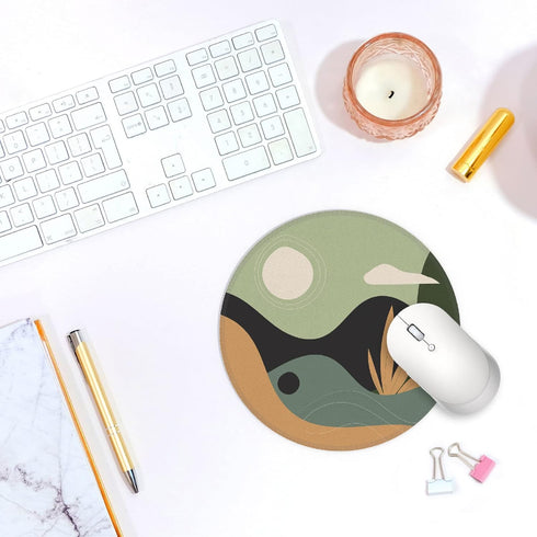 Abstract Sun Mountain Botanical Leaf Sage Green Small Mouse Pad 7.9x7.9 Inches,Washable Round Cloth Mousepad for Office Laptop Computer,Non-Slip R...