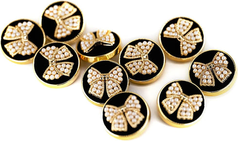 Faux Pearl Embellished Bow Knot Metal Shank Sewing Buttons 10 Pcs - 23mm, 7/8"...