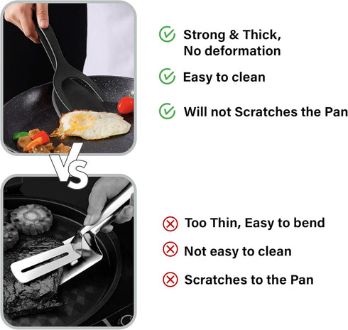 DASZERX® 2 in 1 Grip & Flip Egg Flipper Spatula Tongs, Multi-purpose Non-Stick Kitchen Shovel for Bread Fish Pancake Toast, Home Kitchen Cooking T...