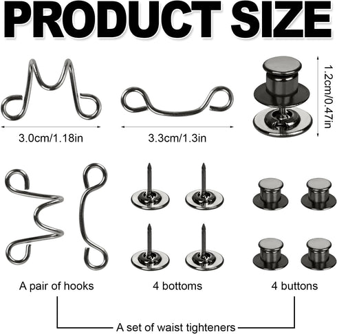 4pcs Adjustable Jean Button Waist Tightener, Removable Trouser Adjuster Clip Waistband Buckle Extender Pin No Sew Required Detachable Pants Waistb...