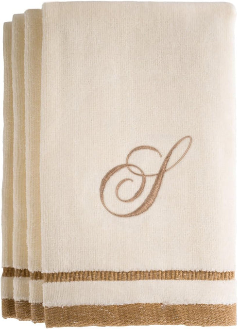 Monogrammed Gifts, Fingertip Towels, 11 x 18 Inches - Set of 4- Decorative Golden Brown Embroidered Towel - Extra Absorbent 100% Cotton- Personali...