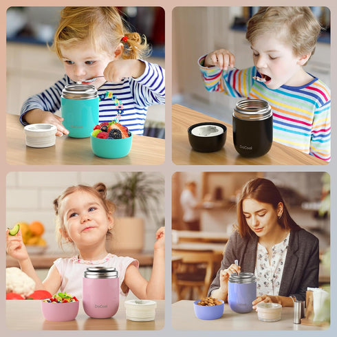 DaCool Insulated Lunch Container Insulated Food Jar 16 oz Stainless Steel Vacuum Bento Hot Lunch Box for Kids with Spoon Leak Proof Hot Cold Food ...