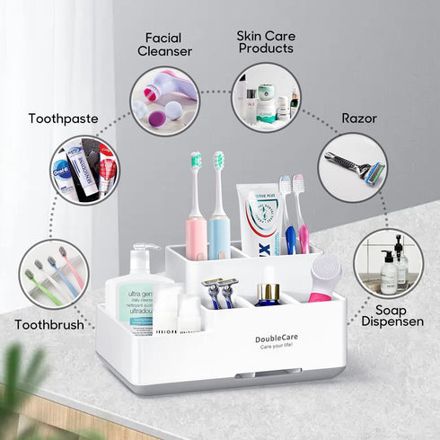 Toothbrush Holder with Anti-Slip, Bathroom Organizer Countertop Detachable for Easy Cleaning, Multifunctional Storage, Bathroom Caddy for Toothpas...