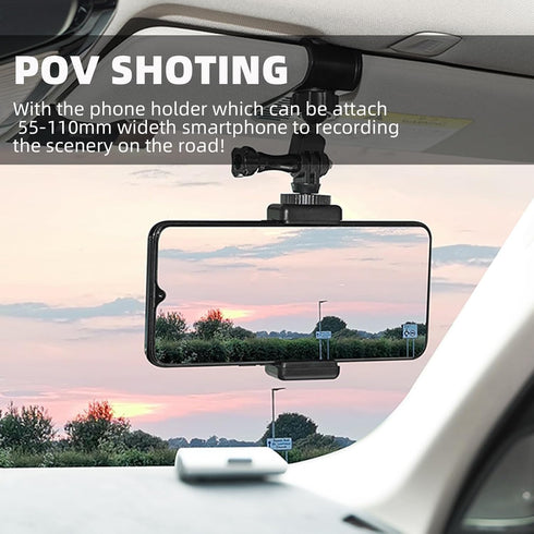Car Sun Visor Mount for Insta360 X4 X3 X2 DJI Osmo Pocket 3 Action 4 3 Gopro 12 11 10 9 8 7 Car Sun Visor Holder with Phone Clip for Vlog/Video PO...