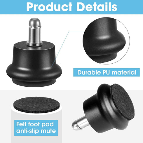 Bell Glides Replacement Office Chair Swivel Caster Wheels to Fixed Stationary Castors,with Separate Self Adhesive Felt Pads for Carpet,Desk Chair ...