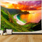 Delur Beach Sunset Tapestry Forest Nature Landscape Tapestry Wall Hanging Scenic Tree Mountain Tapestry Psychedelic Coastal Sunrise Headboard Tape...