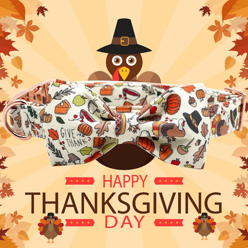 Elegant little tail Dog Collar with bow - Fall Dog Collar Bow Thanksgiving Turkey Bow Girl Boy Pet Collar Soft Dog Bowtie Collars for Large Dogs...